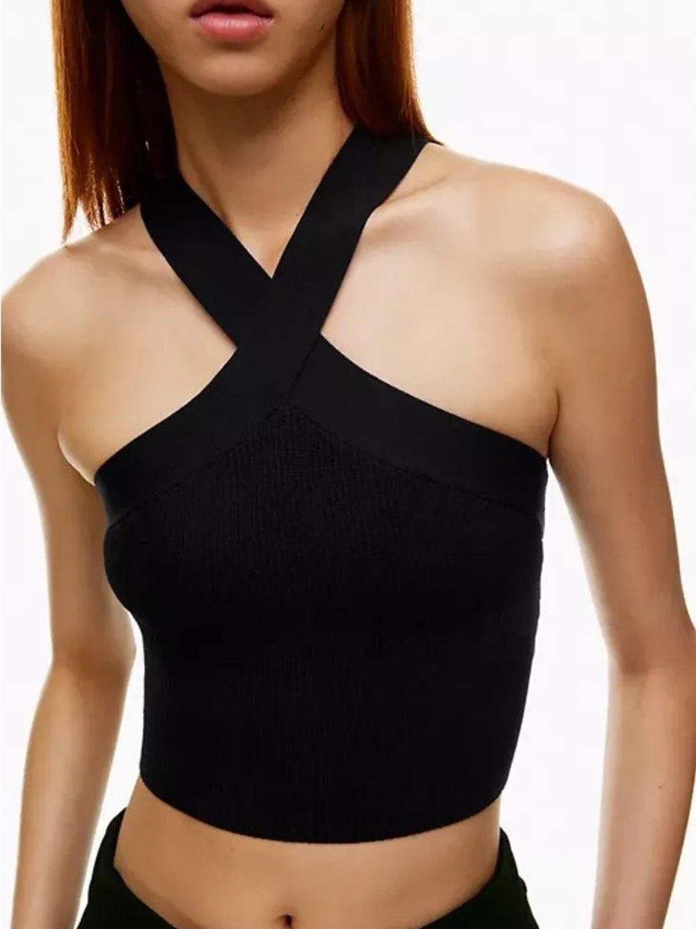 Aritzia Babaton Sculpt Knit Cross Front Halter Top Black - S